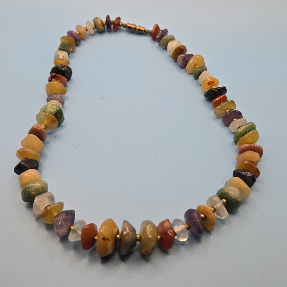 Vintage Semiprecious Stones Multicolor Beaded Necklace - Picture 1 of 1